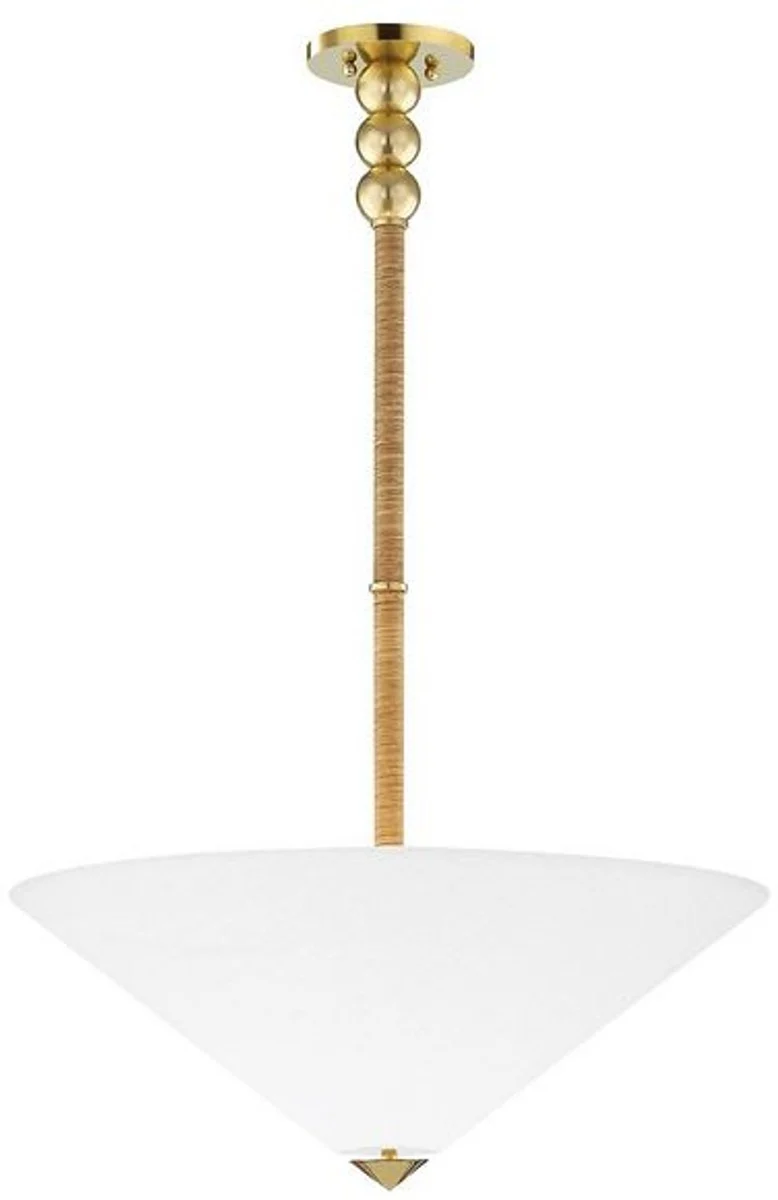 Casa Padrino Luxus Hängeleuchte Antik Messing / Weiß Ø 61 x H. 57-126 cm - Hängelampe mit rundem Glas Lampenschirm