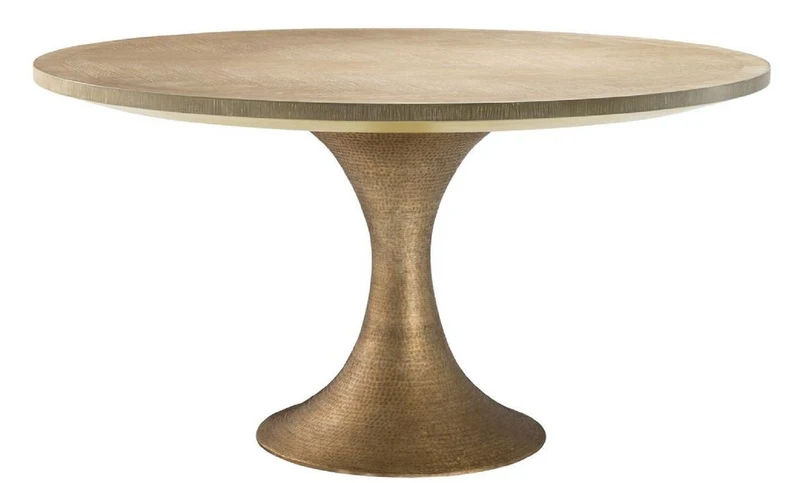 Casa Padrino Luxus Esstisch Naturfarben / Messing Ø 140 x H. 76 cm - Runder Küchentisch - Luxus Esszimmer Möbel