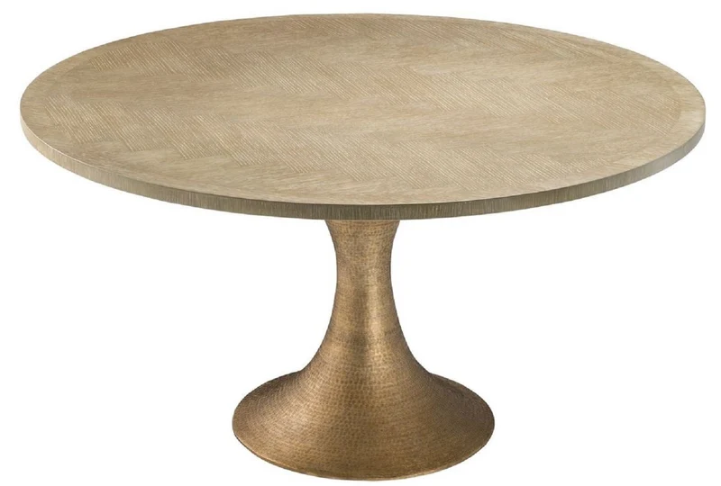 Casa Padrino Luxus Esstisch Naturfarben / Messing Ø 140 x H. 76 cm - Runder Küchentisch - Luxus Esszimmer Möbel
