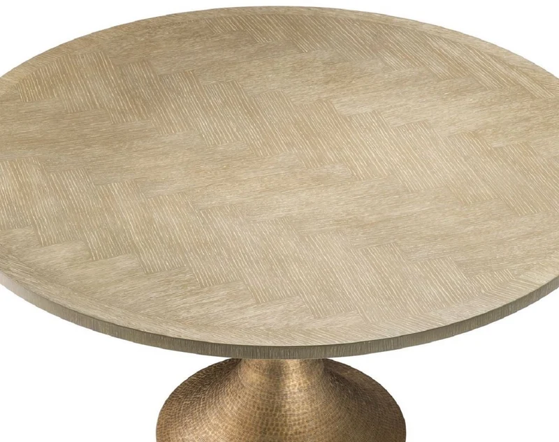 Casa Padrino Luxus Esstisch Naturfarben / Messing Ø 140 x H. 76 cm - Runder Küchentisch - Luxus Esszimmer Möbel