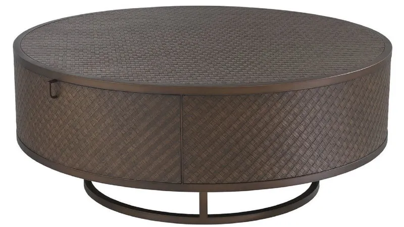 Casa Padrino Luxus Couchtisch Bronze Ø 100 x H. 40,5 cm - Runder Wohnzimmertisch mit 2 Schubladen - Luxus Wohnzimmermöbel