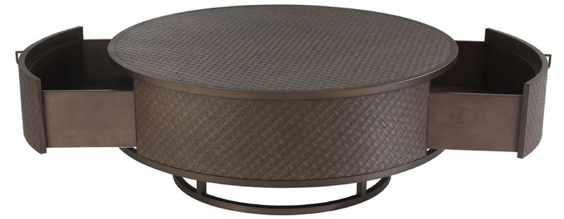 Casa Padrino Luxus Couchtisch Bronze Ø 100 x H. 40,5 cm - Runder Wohnzimmertisch mit 2 Schubladen - Luxus Wohnzimmermöbel