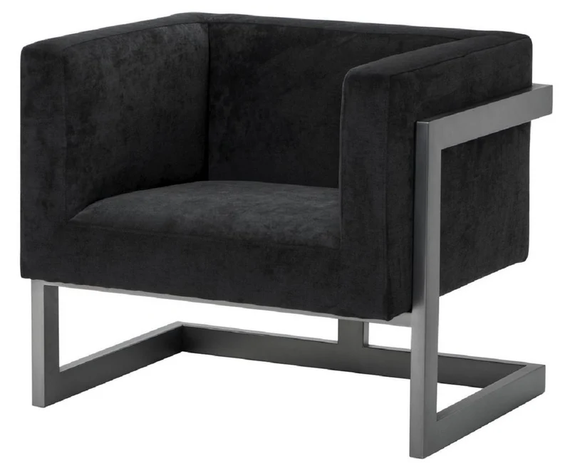 Casa Padrino Luxus Club Samt Sessel Schwarz / Bronze 86 x 70 x H. 74 cm - Luxus Qualität