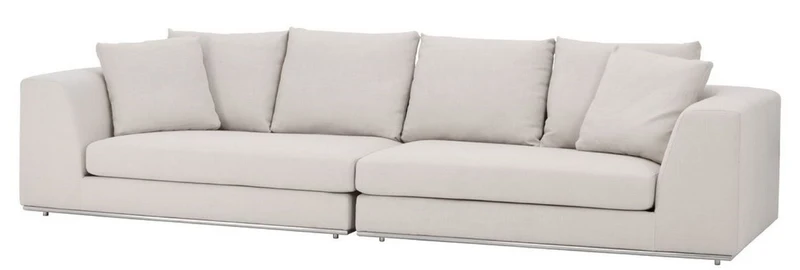 Casa Padrino Luxus Sofa mit 6 Kissen Naturfarben / Silber 317 x 112 x H. 84 cm - Luxus Wohnzimmer Möbel