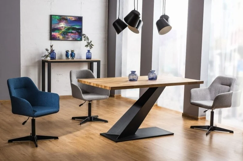 Casa Padrino Designer Massivholz Esstisch Naturfarben / Schwarz 150 x 90 x H. 78 cm - Küchentisch mit massiver Eichenholz Tischplatte - Esszimmermöbel