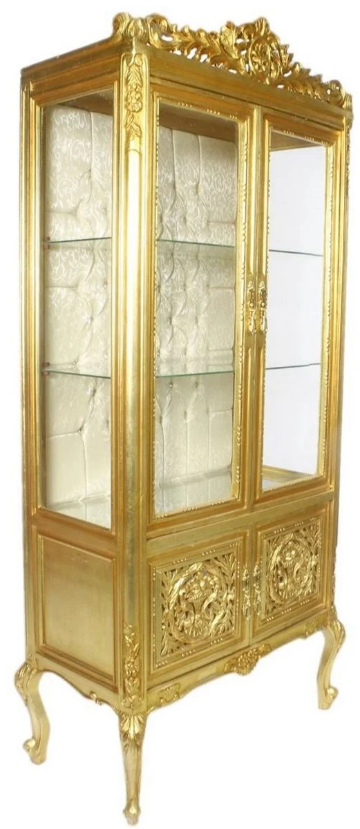 Casa Padrino Barock Vitrine Gold / Cremefarben 100 x 40 x H. 170 cm - Prunkvoller Barock Vitrinenschrank mit 2 Glastüren wunderschönen Verzierungen und Glitzersteinen
