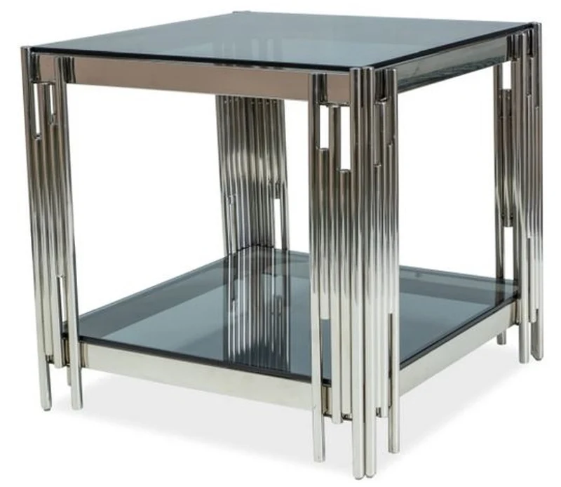 Casa Padrino Luxus Beistelltisch Silber / Schwarz 55 x 55 x H. 55 cm - Edelstahl Tisch mit getönten Glasplatten - Luxus Möbel
