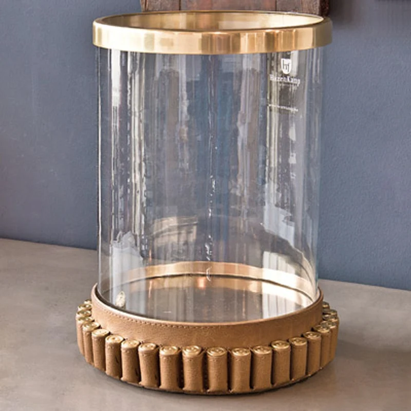 Casa Padrino Luxus Kerzenleuchter Vintage Messing im Patronen Design 24 x H. 31 cm - Hotel Restaurant Accessoires Windlicht Ständer Hurricane