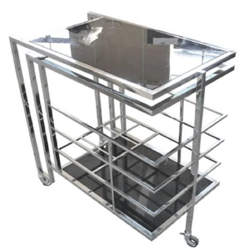 Casa Padrino Luxus Servierwagen Silber / Schwarz 77 x 42 x H. 78,5 cm - Edelstahl Trolley mit getönten Glasscheiben - Luxus Accessoires