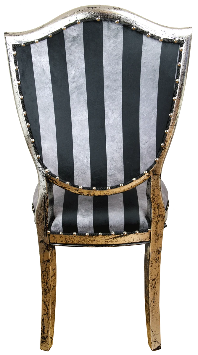 Casa Padrino Art Deco Luxus Esszimmer Stuhl Schwarz Silber Streifen / Antik Stil Silber 52,5 x 59 x H. 104 cm - Luxus Hotel Möbel