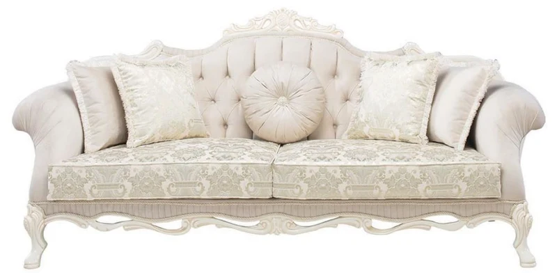 Casa Padrino Luxus Barock Wohnzimmer Sofa mit dekorativen Kissen Hellrosa / Weiß / Beige 230 x 90 x H. 110 cm - Barock Möbel