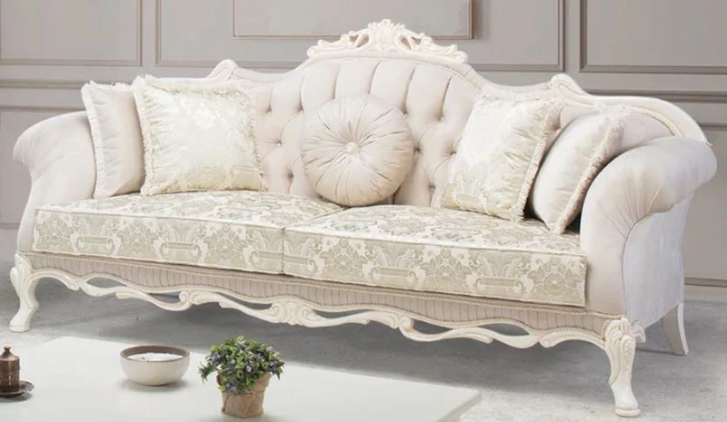 Casa Padrino Luxus Barock Wohnzimmer Sofa mit dekorativen Kissen Hellrosa / Weiß / Beige 230 x 90 x H. 110 cm - Barock Möbel