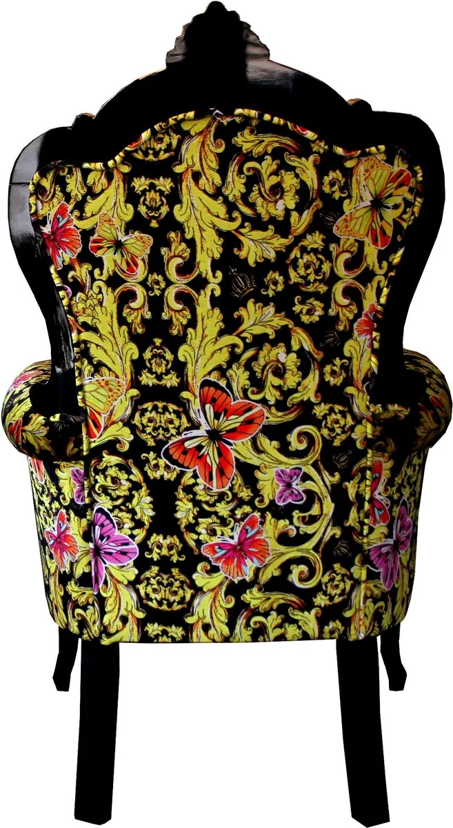 Pompöös by Casa Padrino Luxus Barock Sessel Bergere Butterfly & Flower Design / Schwarz / Gold - Pompööser Barock Sessel designed by Harald Glööckler