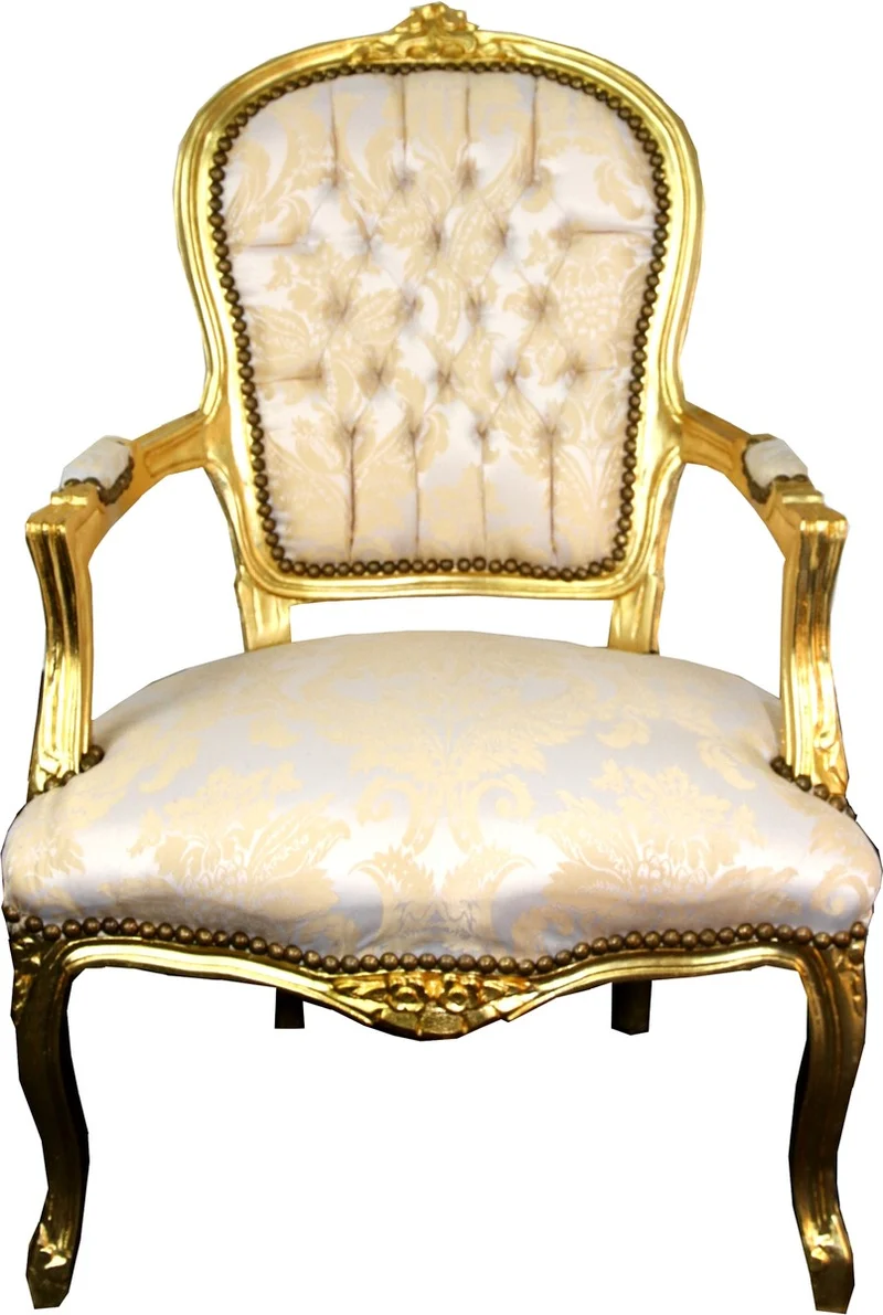 Casa Padrino Barock Salon Stuhl Creme Muster / Gold - Antik Look Möbel
