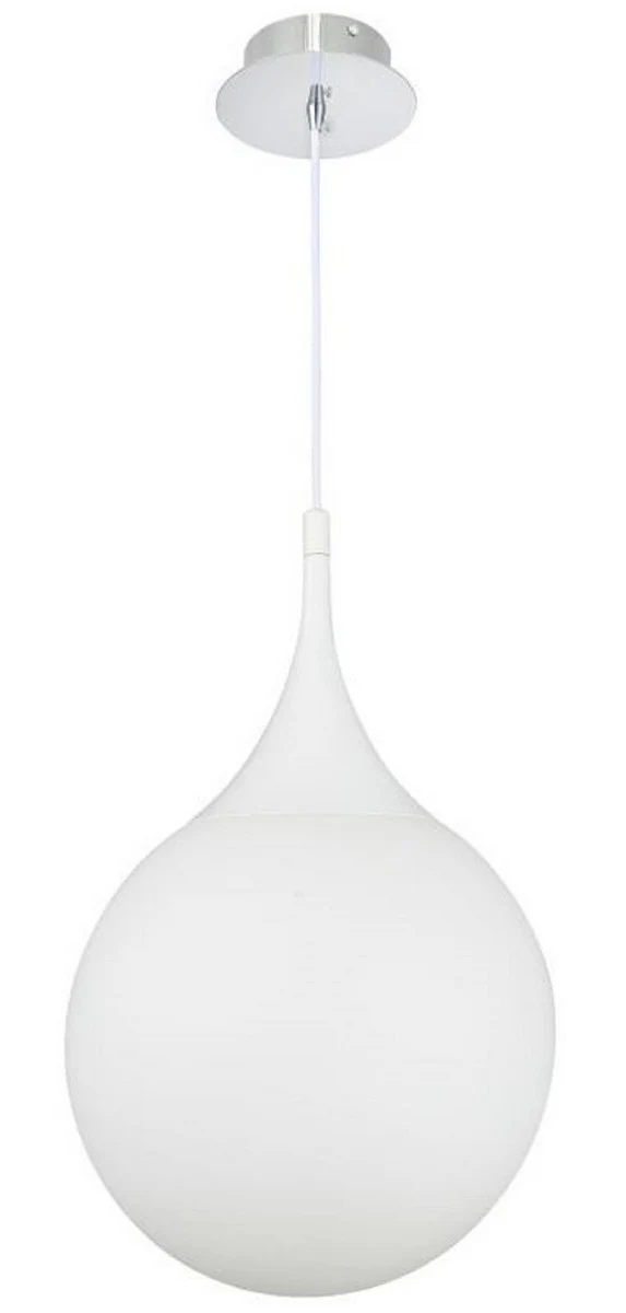 Casa Padrino LED Hängeleuchte Silber / Weiß Ø 30 x H. 150 cm - Pendelleuchte mit Mattglas Lampenschirm