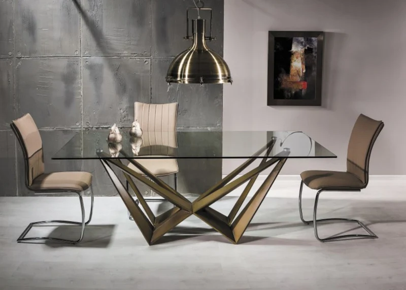 Casa Padrino Designer Esstisch mit Glasplatte Braun 200 x 100 x H. 76 cm - Luxus Esszimmer Möbel