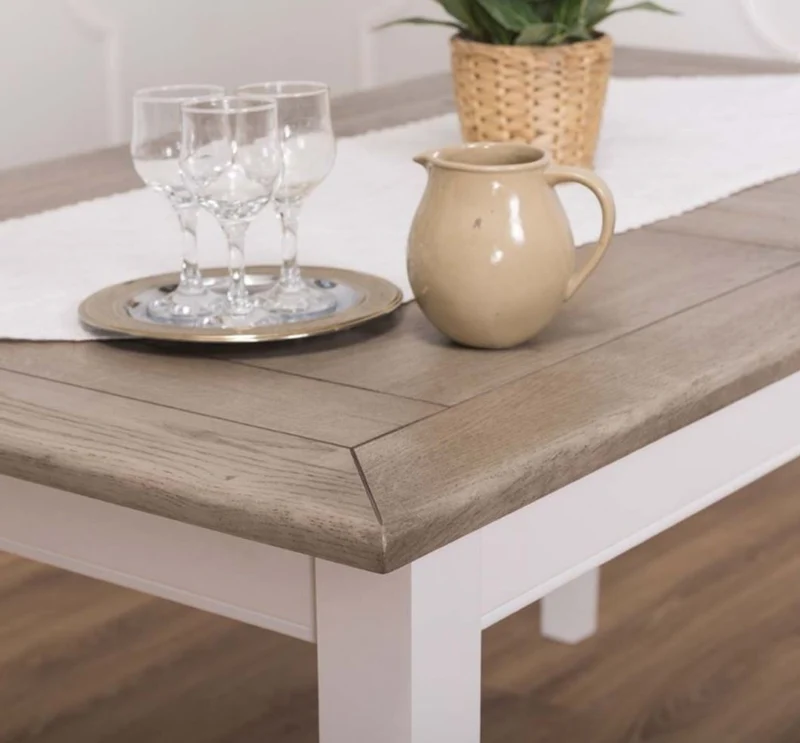 Casa Padrino Landhausstil Esstisch Braun / Weiß 160-200 x 90 x H. 78 cm - Massivholz Küchentisch mit ausziehbarer Eichenholz Tischplatte