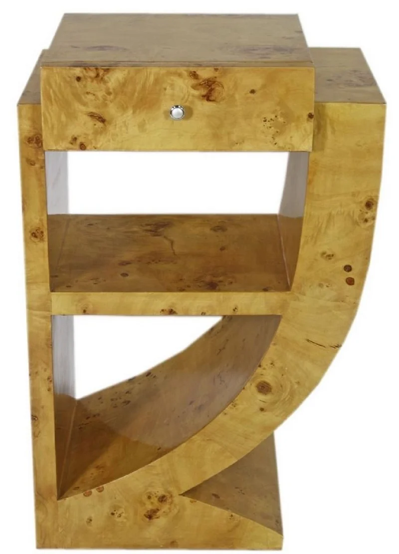 Casa Padrino Art Deco Beistelltisch Set Hellbraun 50 x 40 x H. 75 cm - Wurzelholz Beistelltische mit Schublade - Nachttische - Luxus Qualität