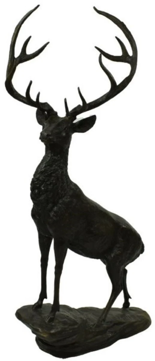 Casa Padrino Luxus Bronze Skulptur Hirsch auf Felsen Bronze / Schwarz 80 x 60 x H. 160 cm - Bronzefigur - Tierfigur - Hotel & Restaurant Deko Accessoires