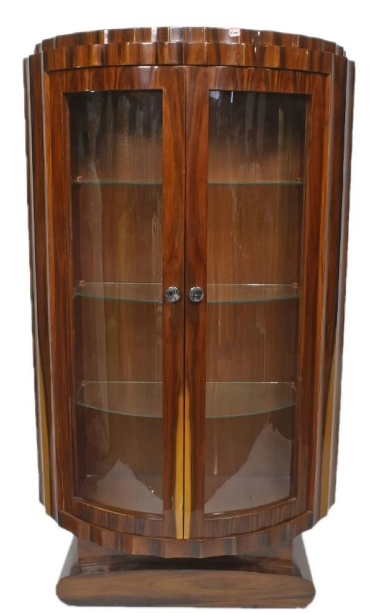 Casa Padrino Art Deco Vitrine Braun 100 x 45 x H. 165 cm - Halbrunder Mahagoni Vitrinenschrank mit 2 Glastüren - Art Deco Wohnzimmer Möbel