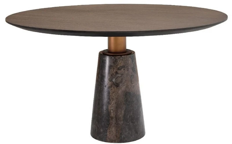 Casa Padrino Luxus Esstisch Grau Ø 132 x H. 76 cm - Runder Marmor Küchentisch - Luxus Esszimmer Möbel