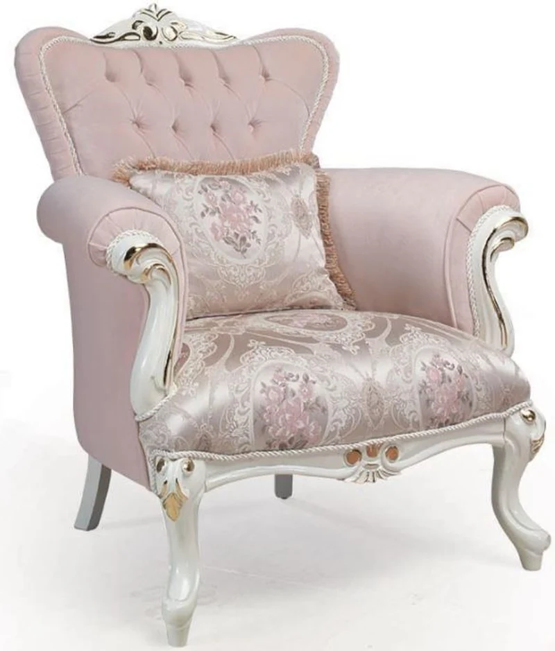 Casa Padrino Luxus Barock Wohnzimmer Set Rosa / Weiß / Gold - 2 Sofas & 2 Sessel & 1 Couchtisch - Wohnzimmer Möbel im Barockstil - Edel & Prunkvoll