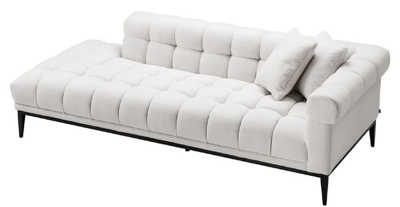 Casa Padrino Luxus Lounge Sofa Weiß / Schwarz 223 x 98 x H. 69 cm - Rechtsseitiges Wohnzimmer Sofa mit 2 Kissen - Luxus Qualität