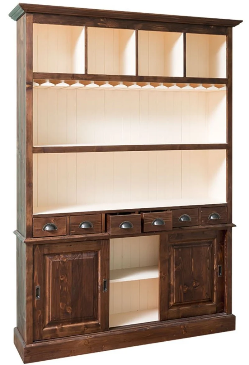 Casa Padrino Landhausstil Barschrank Braun / Weiß 150 x 35 x H. 210 cm - Massivholz Schrank - Landhausstil Bar Möbel