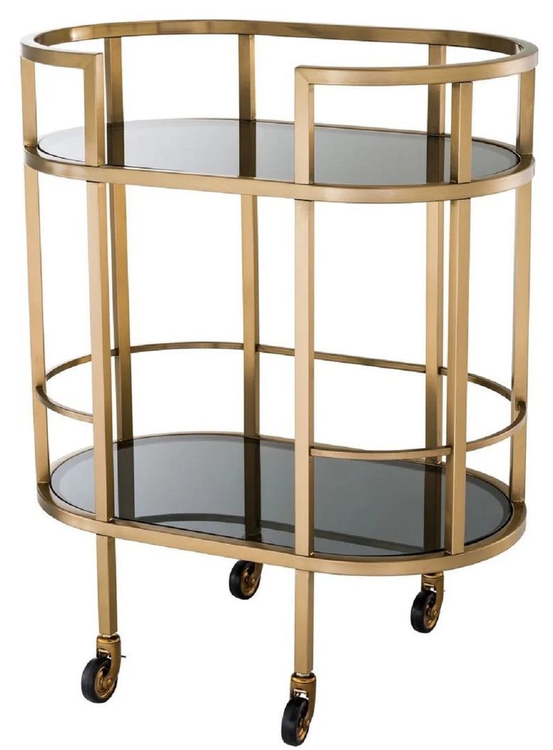 Casa Padrino Luxus Servierwagen Messingfarben / Schwarz 70 x 43 x H. 81 cm - Edelstahl Trolley mit getönten Glasscheiben - Luxus Accessoires