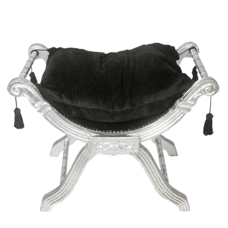 Casa Padrino Barock Sitzhocker - Kreuzhocker Schwarz / Silber - Möbel