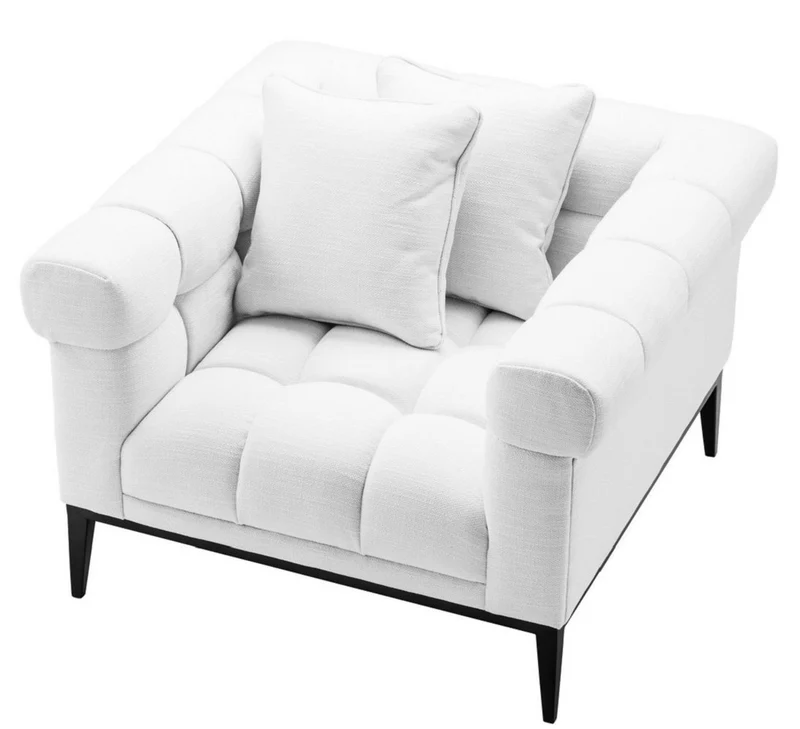 Casa Padrino Luxus Sessel Weiß / Schwarz 102 x 98 x H. 69 cm - Wohnzimmer Sessel mit 2 Kissen - Wohnzimmer Möbel - Luxus Möbel
