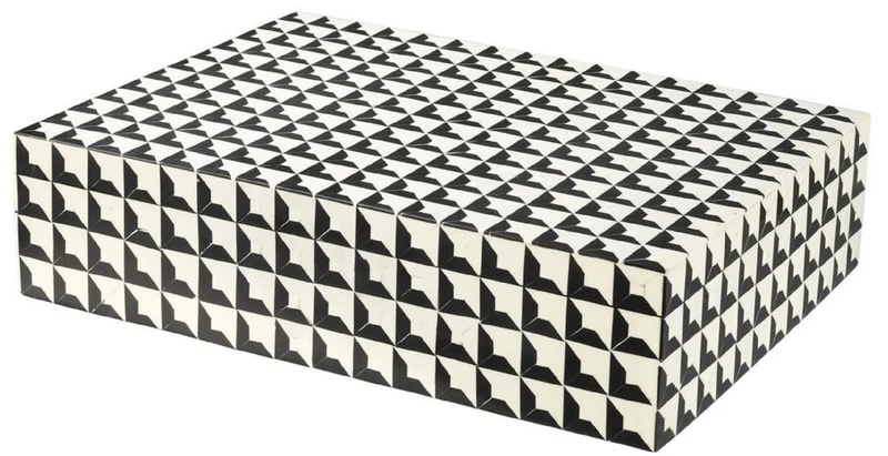 Casa Padrino Designer Schmuckkasten mit Deckel Schwarz / Weiß 40 x 30 x H. 10 cm - Schmuckschatulle - Aufbewahrungsbox - Luxus Qualität