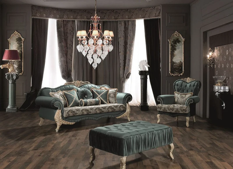 Casa Padrino Luxus Barock Wohnzimmer Sessel mit Glitzersteinen und dekorativem Kissen Grün / Creme / Beige 100 x 80 x H. 110 cm - Möbel im Barockstil