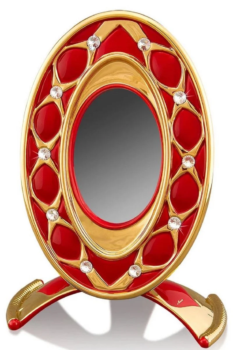 Casa Padrino Barock Bilderrahmen Rot / Gold 26 x 16 x H. 36 cm - Prunkvoller Keramik Bilderrahmen mit Swarovski Kristallglas
