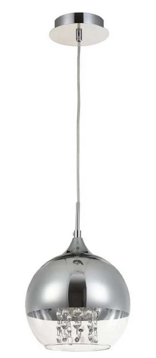 Casa Padrino Hängeleuchte Silber Ø 20 x H. 17,5 cm - Hängelampe mit rundem Lampenschirm und feinsten Kristall Behängen