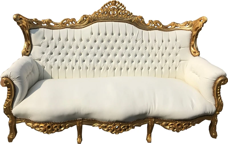 Casa Padrino Barock 3-er Sofa Master Weiss / Gold mit Bling Bling Glitzersteinen - Antik Möbel