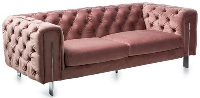 Casa Padrino Luxus Chesterfield Samt Sofa Vintage Rosa / Silber 200 x 100 x H. 68 cm - Chesterfield Wohnzimmer Möbel