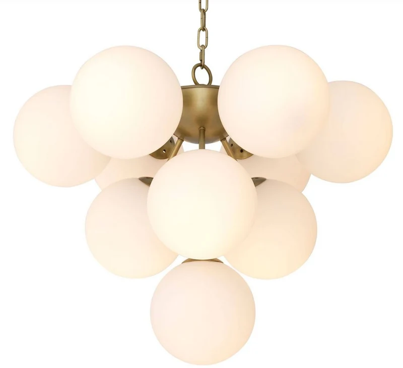 Casa Padrino Luxus Kronleuchter Antik Messingfarben / Weiß Ø 63 x H. 73 cm - Moderner Wohnzimmer Kronleuchter mit runden Glas Lampenschirmen - Luxus Kollektion