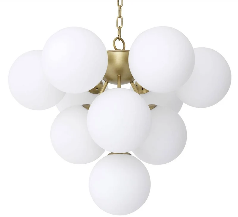 Casa Padrino Luxus Kronleuchter Antik Messingfarben / Weiß Ø 63 x H. 73 cm - Moderner Wohnzimmer Kronleuchter mit runden Glas Lampenschirmen - Luxus Kollektion