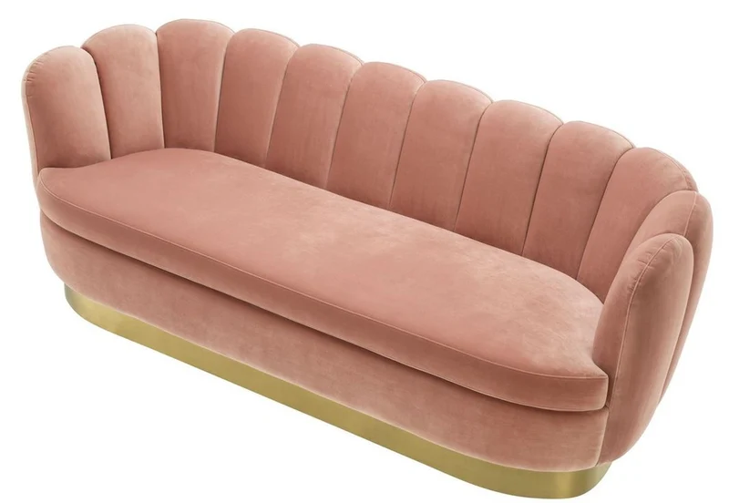 Casa Padrino Luxus Samt Sofa Hautfarben / Messing 225 x 90 x H. 80 cm - Wohnzimmer Sofa - Luxus Qualität