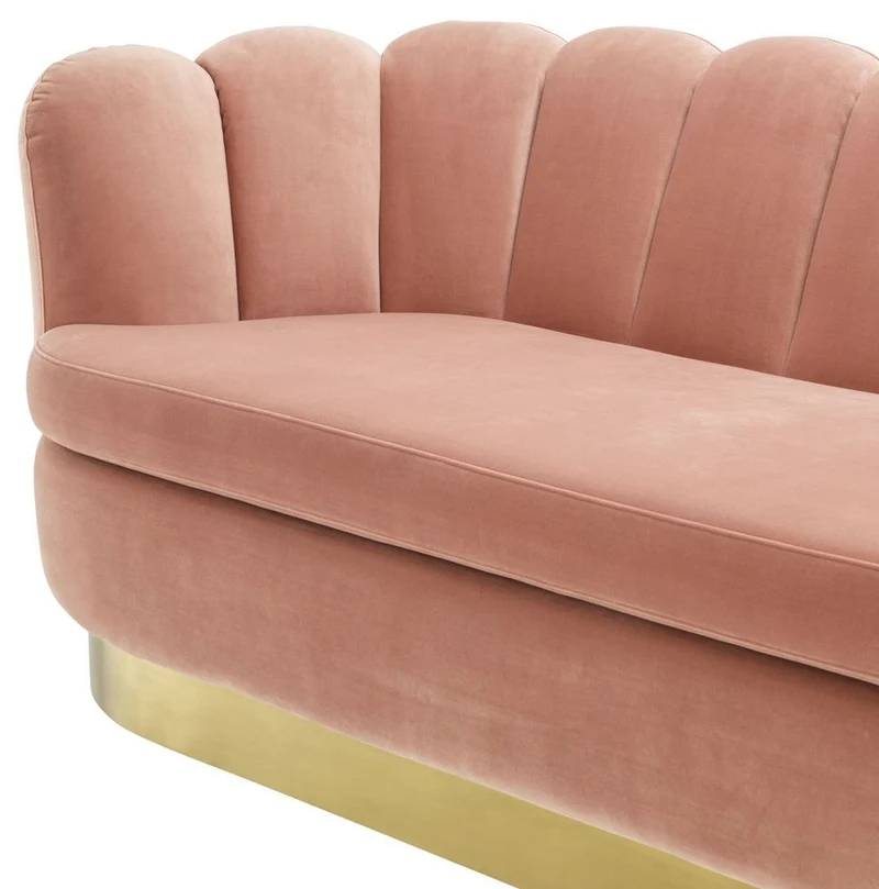 Casa Padrino Luxus Samt Sofa Hautfarben / Messing 225 x 90 x H. 80 cm - Wohnzimmer Sofa - Luxus Qualität
