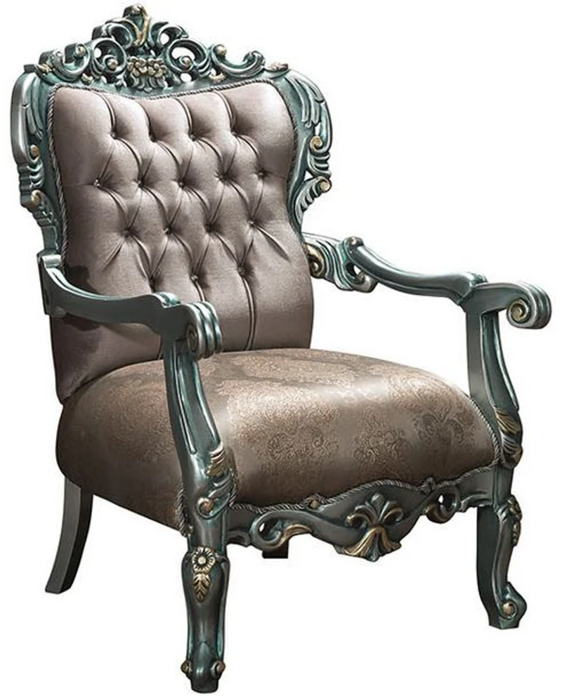 Casa Padrino Luxus Barock Sessel Grau / Grün / Gold 80 x 90 x H. 122 cm - Prunkvoller Wohnzimmer Sessel mit Glitzersteinen - Barock Möbel