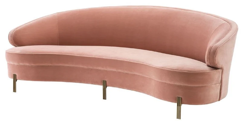 Casa Padrino Luxus Samt Sofa Rosa / Messingfarben 230 x 103 x H. 78 cm - Gebogenes Wohnzimmer Sofa - Designer Möbel