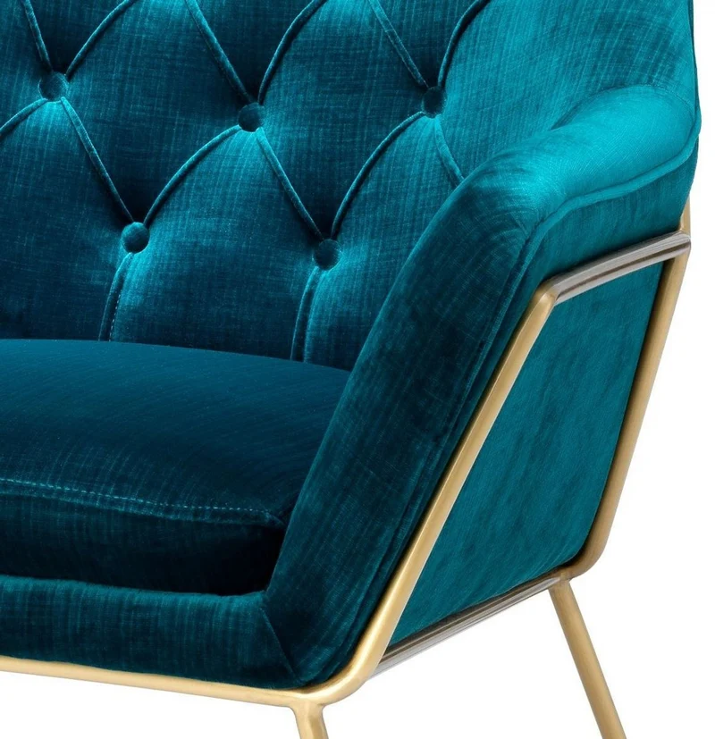 Casa Padrino Luxus Lounge Samt Sessel Blau / Messing 75 x 78 x H. 82 cm - Retro Wohnzimmer Sessel - Luxus Möbel