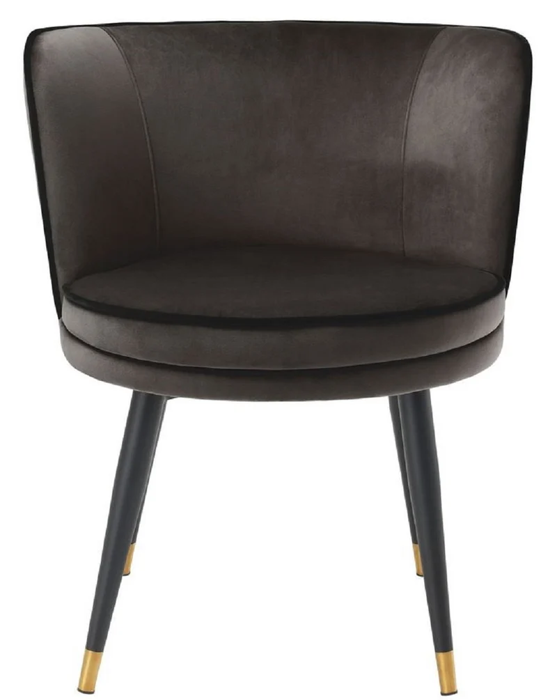 Casa Padrino Luxus Samt Esszimmerstuhl mit Armlehnen Dunkelgrau / Schwarz / Messingfarben 62 x 62 x H. 76 cm - Drehbarer Küchenstuhl - Drehstuhl - Vintage Retro Stuhl - Esszimmermöbel