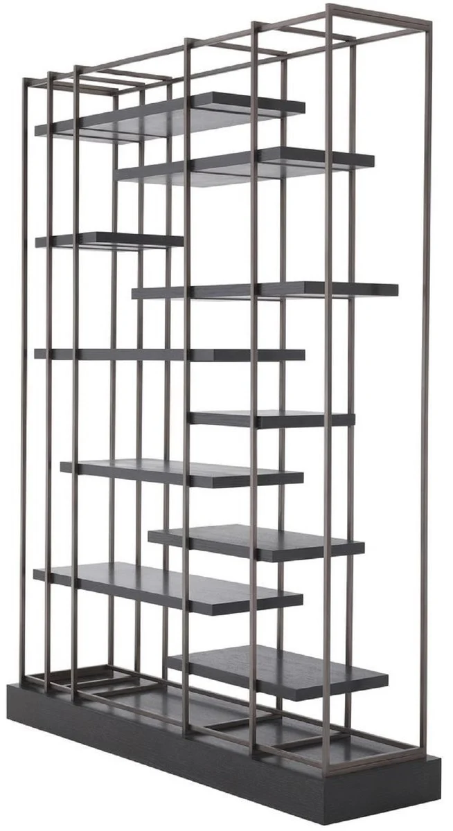 Casa Padrino Luxus Regalschrank Schwarz / Bronze 166 x 45 x H. 222 cm - Bücherschrank - Wohnzimmerschrank - Büroschrank