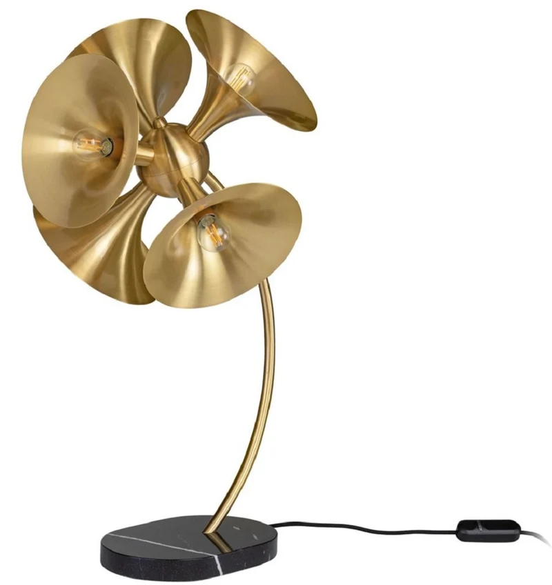 Casa Padrino Luxus Tischleuchte Messingfarben / Schwarz 41 x 41 x H. 77 cm - Schreibtischlampe - Messing Lampe mit Marmorfuß - Wohnzimmer Lampe - Büro Lampe