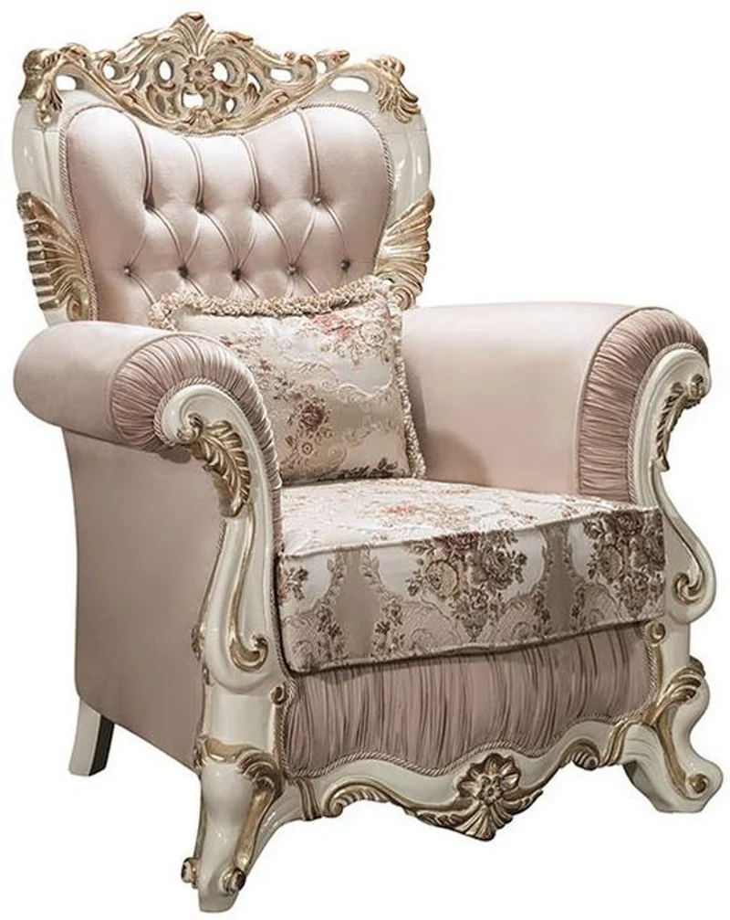 Casa Padrino Luxus Barock Wohnzimmer Set Rosa / Weiß / Gold - 2 Sofas & 2 Sessel & 1 Couchtisch - Prunkvolle Möbel im Barockstil