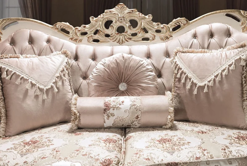 Casa Padrino Luxus Barock Sofa Rosa / Weiß / Gold 230 x 100 x H. 110 cm - Wohnzimmer Sofa mit Glitzersteinen und dekorativen Kissen - Barockmöbel