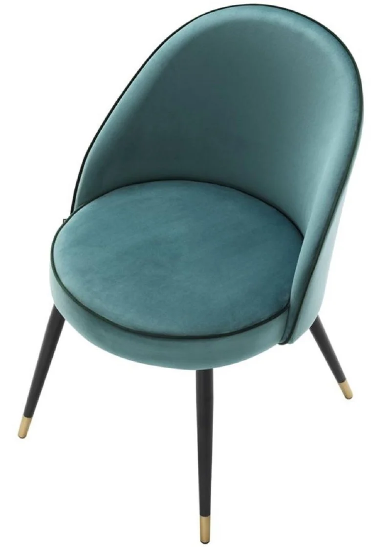 Casa Padrino Luxus Esszimmerstuhl Set Türkis / Schwarz / Messing 55 x 64 x H. 83 cm - Esszimmermöbel - Luxus Kollektion